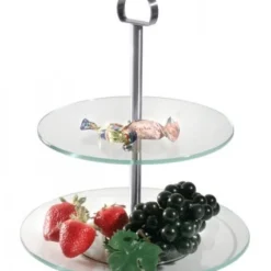 2x Contacto Glas-Etagere, Gehärtete Glasscheiben, Edelstahl, Durchmesser: 21 Cm / 25 Cm, Höhe: 29 Cm