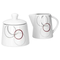 Null 2tlg. Set Zuckerdose 28cl & Milchkännchen 23cl Palazzo Mit Dekor-Kreisen In Grau Und Dunkelrot